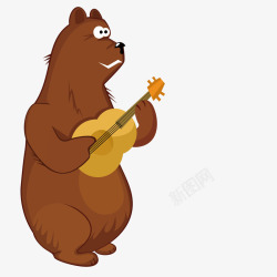 手绘卡通小熊弹吉他素材
