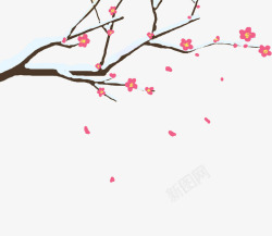 梅花飘落卡通白雪皑皑的树枝高清图片