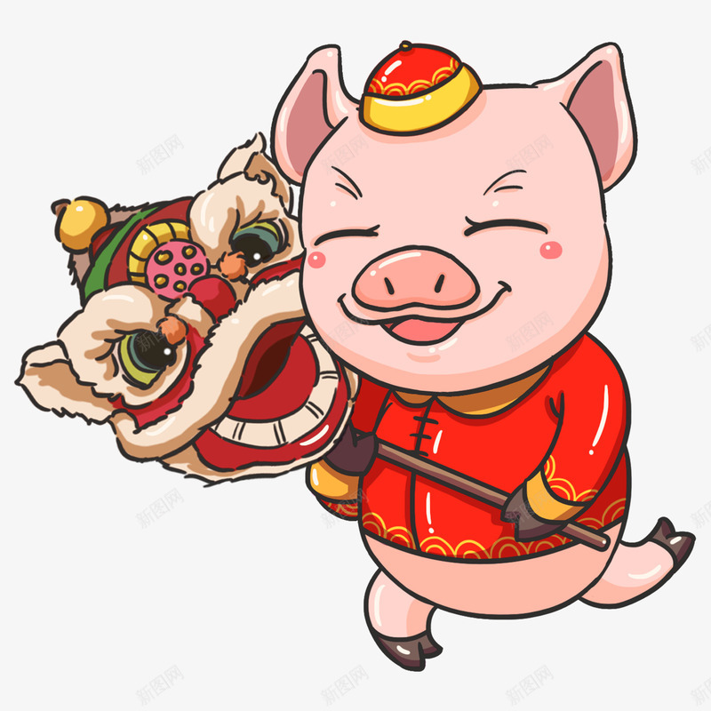福小猪舞狮子png免抠素材_88icon https://88icon.com 2019猪年 卡通 小猪 手绘 猪宝宝 福小猪 舞狮子