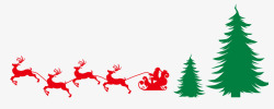 圣诞树麋鹿圣诞老人雪橇剪影素材