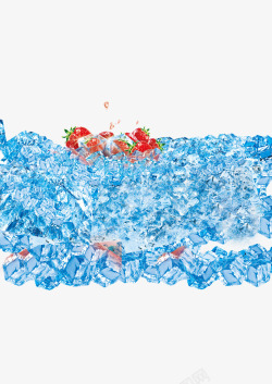 堆积的冰块冰镇草莓冰粒高清图片