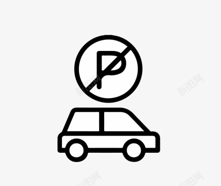 禁止停车图标线稿卡通图标