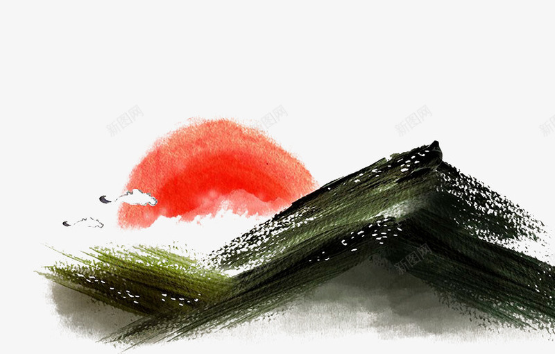 手绘水墨山png免抠素材_88icon https://88icon.com 中国风红色田野 地貌 墨迹红色太阳 太阳 手绘 水墨 水墨画落日 水墨画黑色山 简笔山 简笔画山 红太阳 落日 被黑山遮挡住的太阳 黑色太阳 黑色山