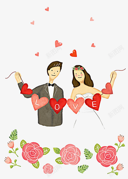 卡通结婚的新人png免抠素材_88icon https://88icon.com 免抠结婚季 卡通 婚礼 新娘 新郎 爱心装饰 结婚的新人
