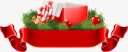 针织图案圣诞球红色横幅礼盒标签高清图片
