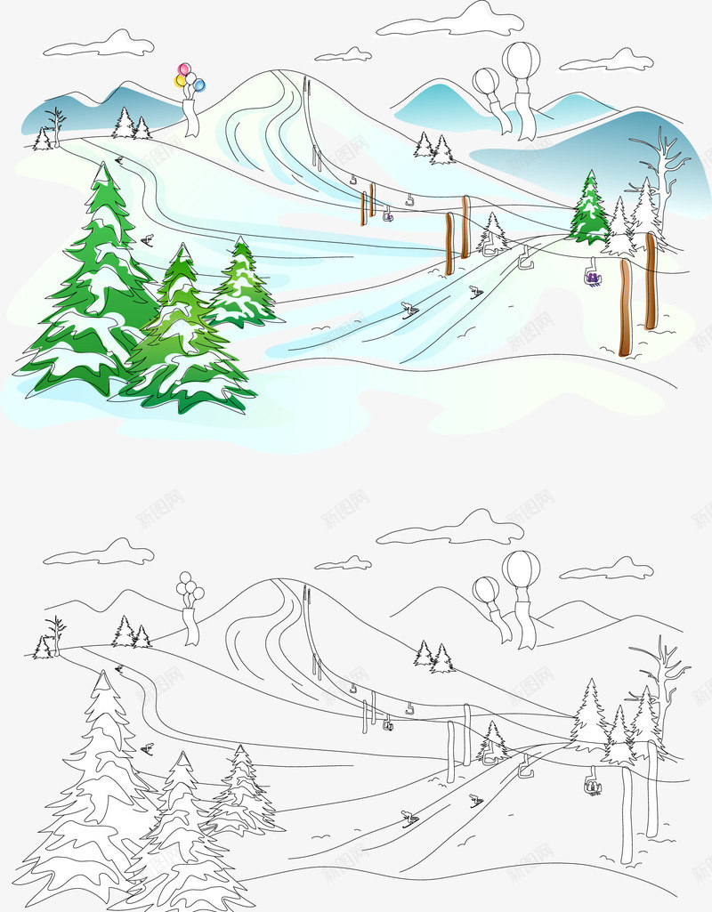 美丽的滑雪场png免抠素材_88icon https://88icon.com 冬季景色 山坡 滑雪场 雪地