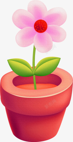 粉色手绘花朵盆栽装饰图案素材