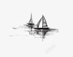 水墨画中国风帆船素材