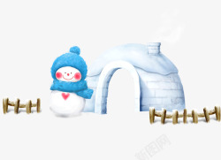 可爱围栏二十四节气小雪卡通可爱雪人元素高清图片