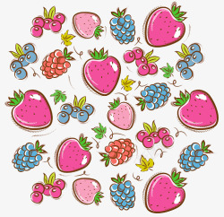 卡通手绘草莓蓝莓树莓果实素材