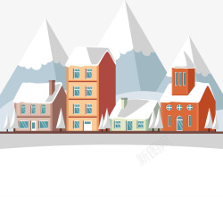 雪山小镇彩色房子小镇矢量图高清图片