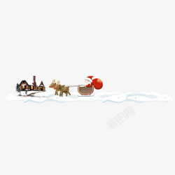 雪地驯鹿手绘雪地圣诞老人高清图片