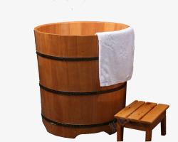 优质橡木桶现代中国风橡木浴桶复古圆形高清图片