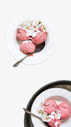 三颗草莓冰淇淋球素材
