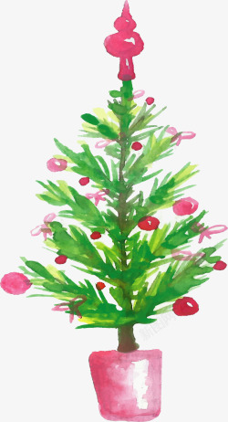 手绘粉色盆栽圣诞树矢量图素材