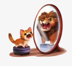 背景卡通镜子猫咪镜子和狮子矢量图高清图片