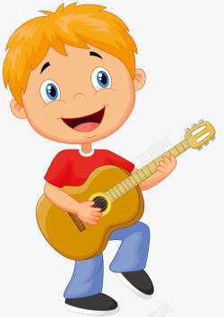 平面吉他素材弹吉他的小男孩图案高清图片