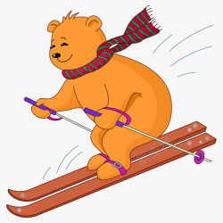 黄色围巾卡通滑雪的小熊高清图片