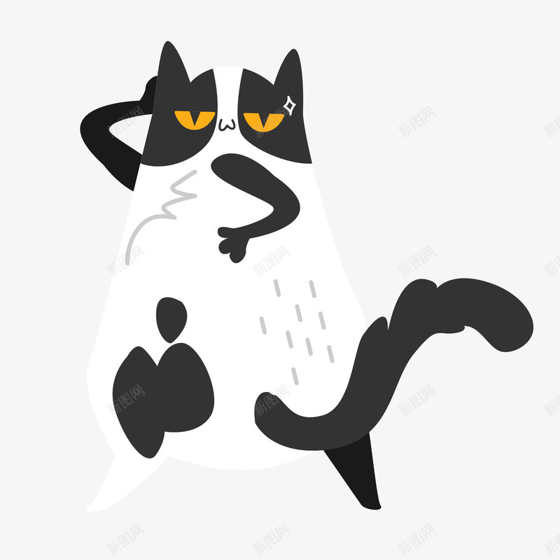 黑白色卡通妖娆的猫咪矢量图ai免抠素材_88icon https://88icon.com 卡通 卡通猫咪 卡通魔性 妖娆 猫咪 猫咪表情 白色 矢量图 黑色