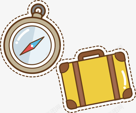 交通旅游指南针手提箱旅游常备物品小图标矢量图图标
