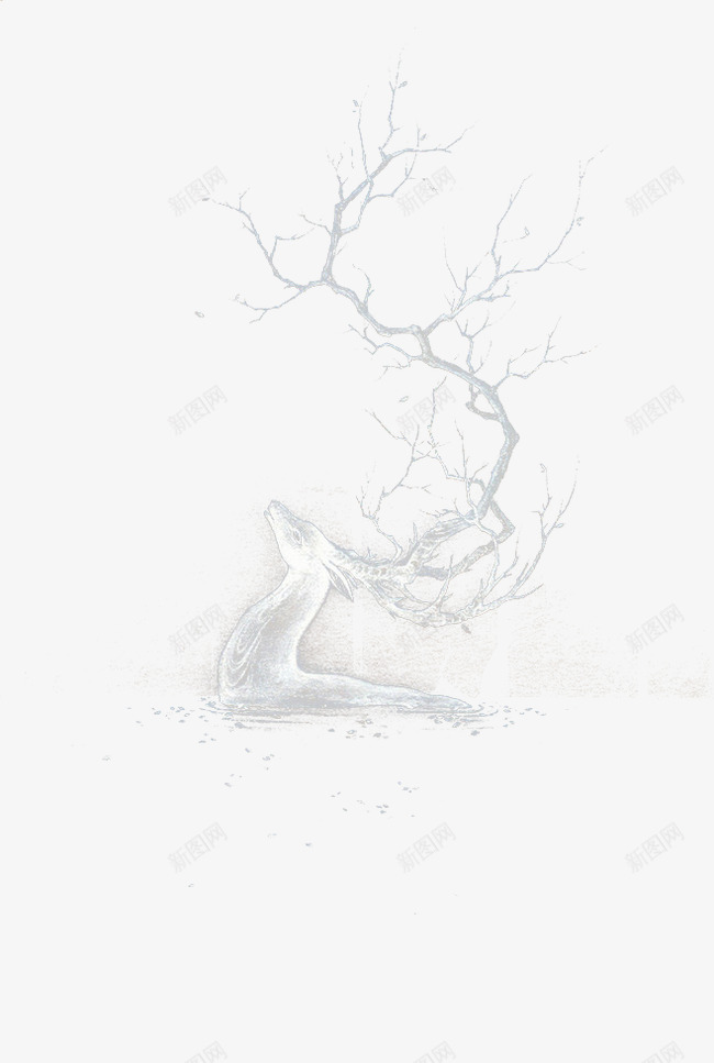 麋鹿png免抠素材_88icon https://88icon.com 光效 唯美 树枝 白色 透明 雪花