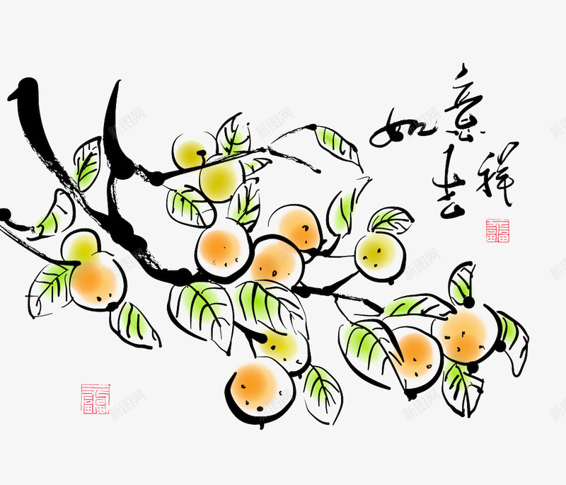 吉祥如意png免抠素材_88icon https://88icon.com 中国风 吉祥如意 水墨画 水果