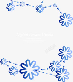 韩国时尚花纹装饰蓝色小花素材