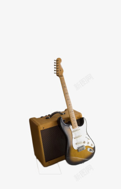 棕色复古行李箱和吉他素材