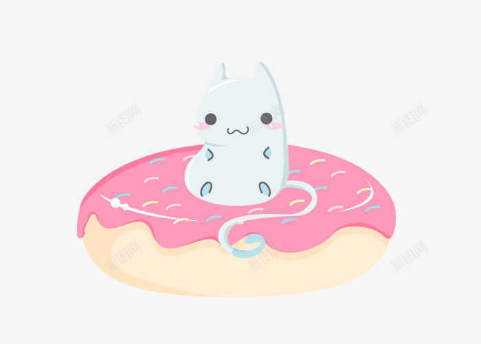 坐在甜甜圈上的小猫png免抠素材_88icon https://88icon.com 可爱 小猫 甜点 甜甜圈 草莓酱