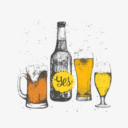 啤酒手绘素描图矢量图素材