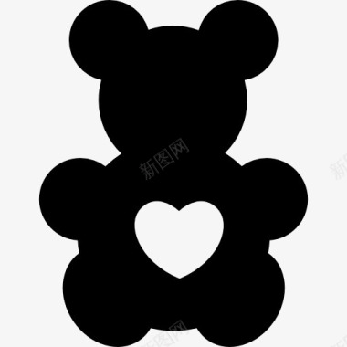 玩具熊剪影与心的形状图标图标