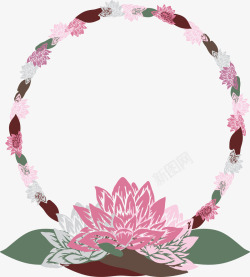 圆形刺绣装饰莲花花卉边框花边框图案矢量图高清图片