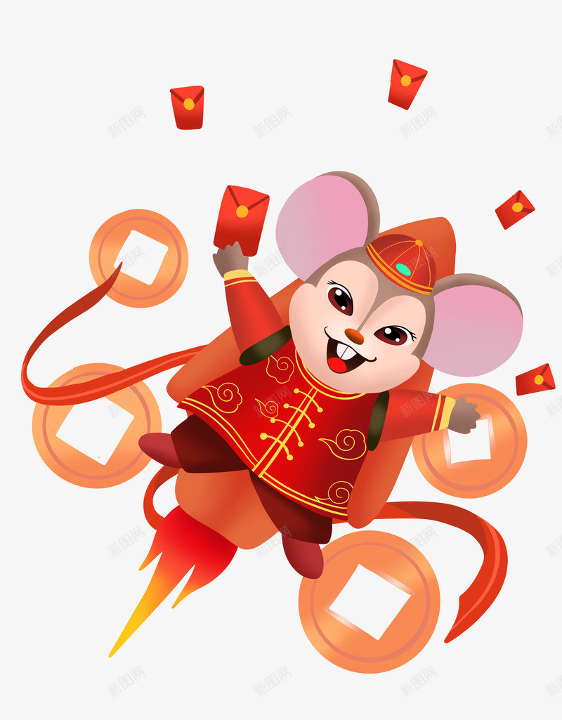 新年飞天老鼠png免抠素材_88icon https://88icon.com 2020 新年 红包 老鼠