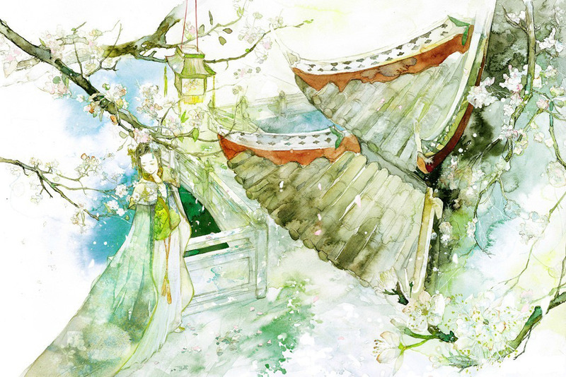 唯美古风手绘插画png免抠素材_88icon https://88icon.com 中国风 古风水彩 古风物件 古风花卉 山清水秀 彩色水墨画 文人墨客 水墨亭台阁楼 水彩画 落花流水 风景