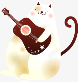 弹吉他的白色小猫素材