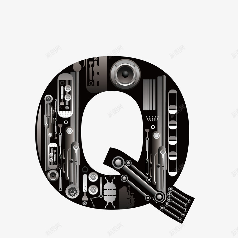 机械创意字母Qpng免抠素材_88icon https://88icon.com 26个字母 字体设计 广告字母 现代科技 立体字母 艺术字 艺术字母设计 英文字母 黑色