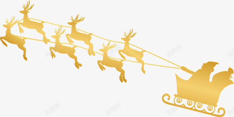 圣诞节金色麋鹿拉车png免抠素材_88icon https://88icon.com 圣诞老人 圣诞节麋鹿 奔跑 金色光晕 金色麋鹿 麋鹿拉车