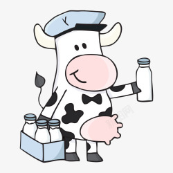 卡通奶牛拿着牛奶瓶素材