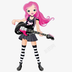 弹吉他的粉红女郎素材