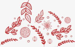 红色树叶花纹矢量图素材