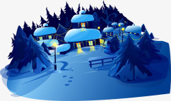 农村夜景雪景矢量图素材