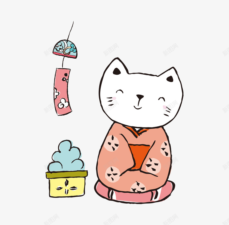 卡通手绘美丽的猫咪png免抠素材_88icon https://88icon.com 创意 动漫动画 卡通猫咪 手绘 盆栽 美丽的猫咪