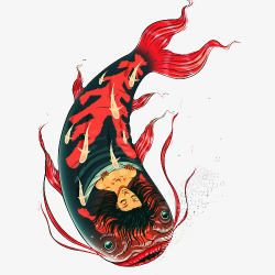 红色鲤鱼中国风卡通手绘插画鲤鱼素材