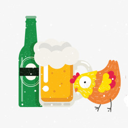 卡通手绘炸鸡啤酒素材