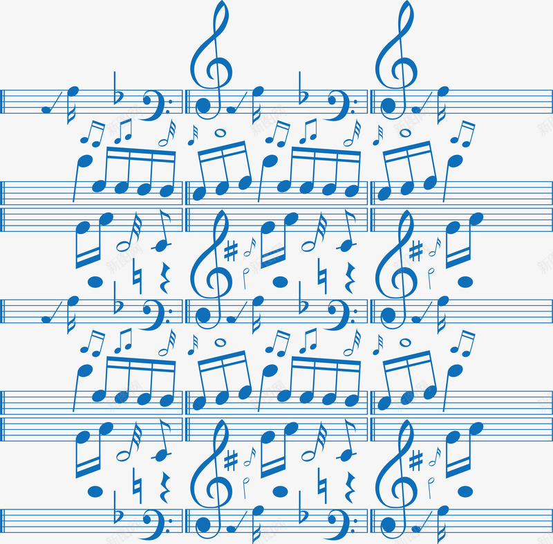 蓝色五线谱乐曲音符矢量图ai免抠素材_88icon https://88icon.com 乐曲 五线谱 矢量png 蓝色音符 音乐节 音符 矢量图