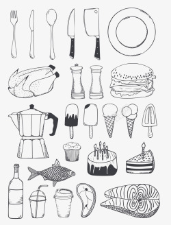 食物甜点厨房餐具线稿图高清图片