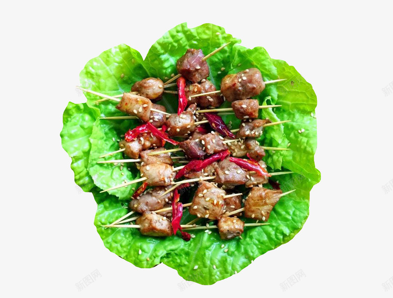 绿色健康食品牙签肉png免抠素材_88icon https://88icon.com 休闲小吃 牙签肉 辣椒 青菜