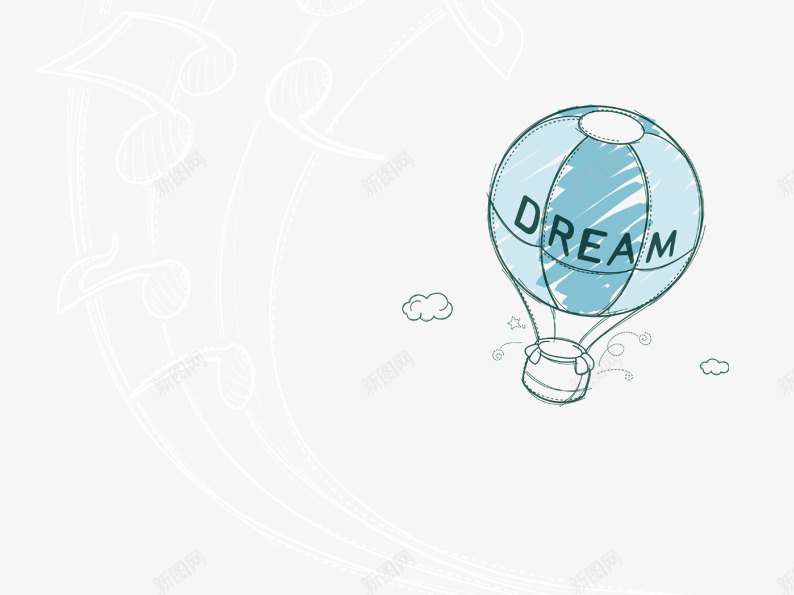 手绘热气球音符png免抠素材_88icon https://88icon.com 创意图案 卡通图案 手绘图案 热气球 白色 空气球 线描图案 蓝色 音符