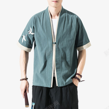 唐装夏季中国风唐装男短袖衬衫复古图标图标