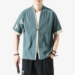 男夏季夏季中国风唐装男短袖衬衫复古图标高清图片